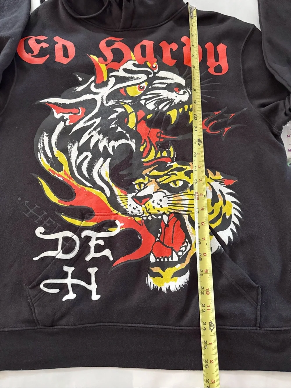 Ed Hardy Men M Black Tiger Wolf Graphic Hoodie Y2K Streetwear Punk Grunge